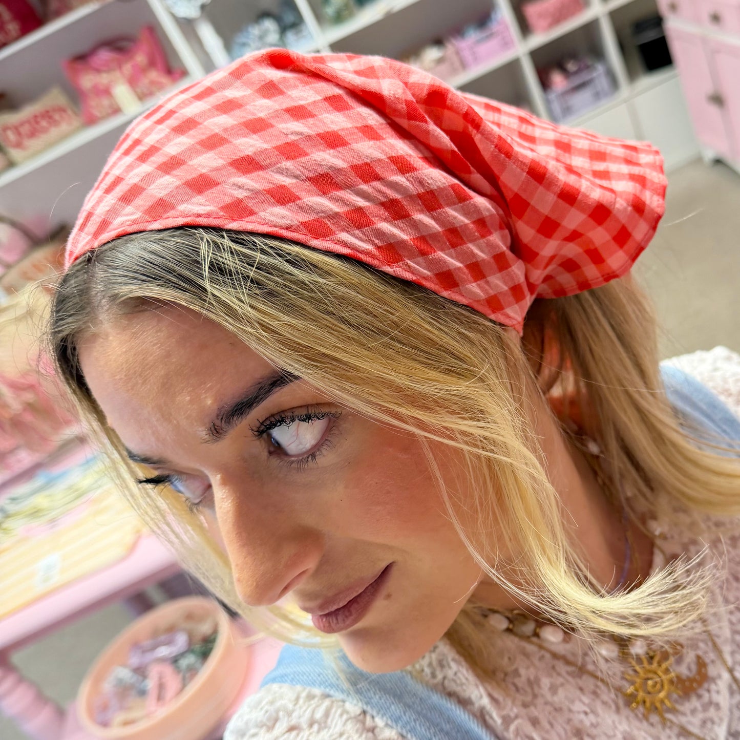 Red & Pink Gingham Cotton Bandana