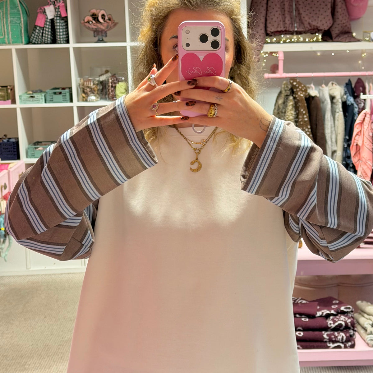 Brown & Blue Stripe Long Sleeve Cotton Sweatshirt