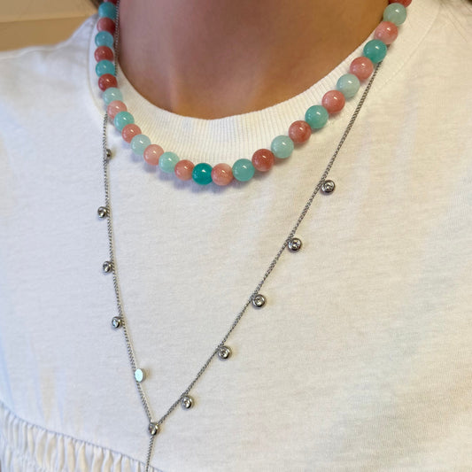 Pink And Turquoise Beaded Necklace