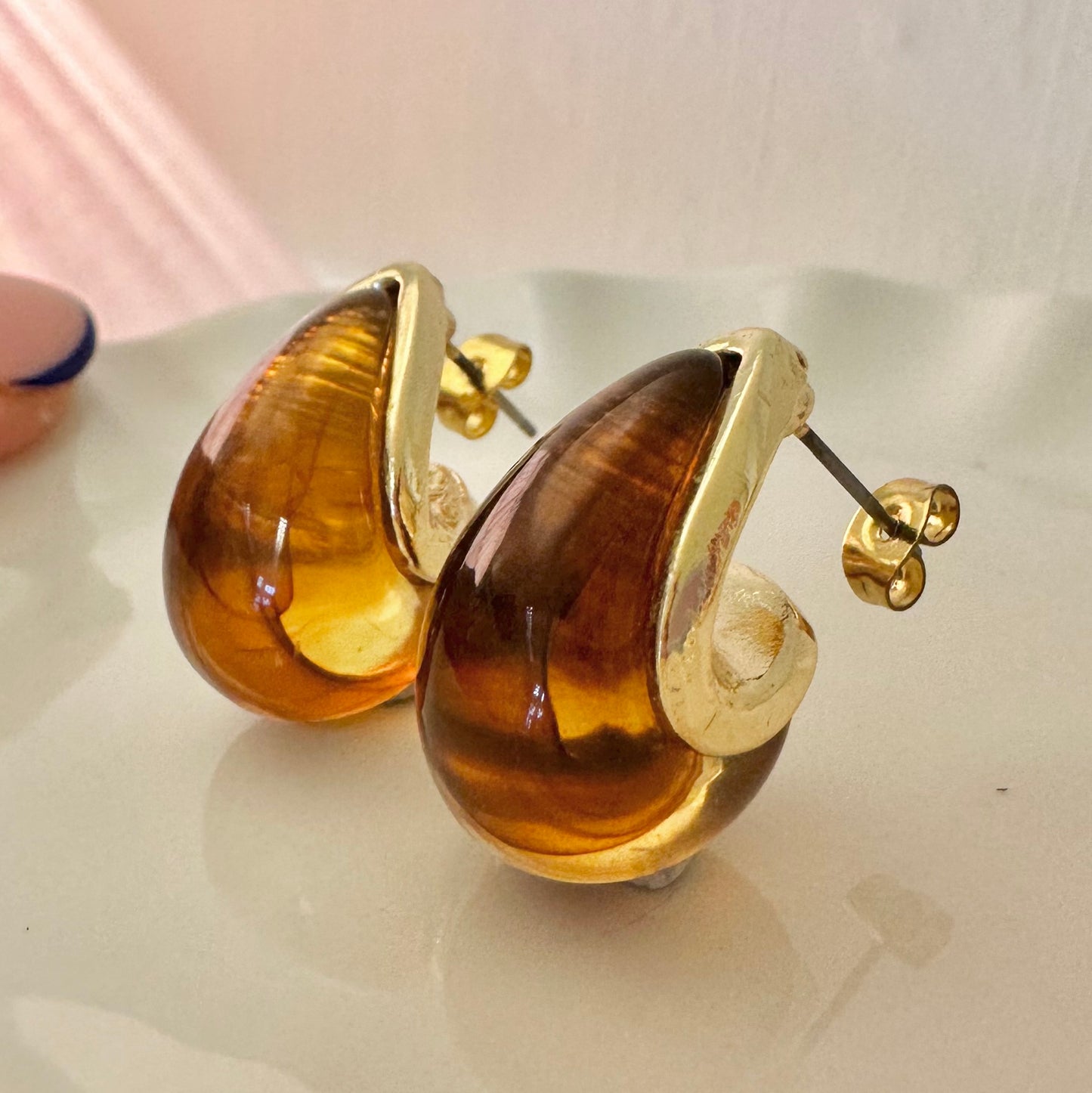 Tortoise Shell Chunky Drop Stud Earrings