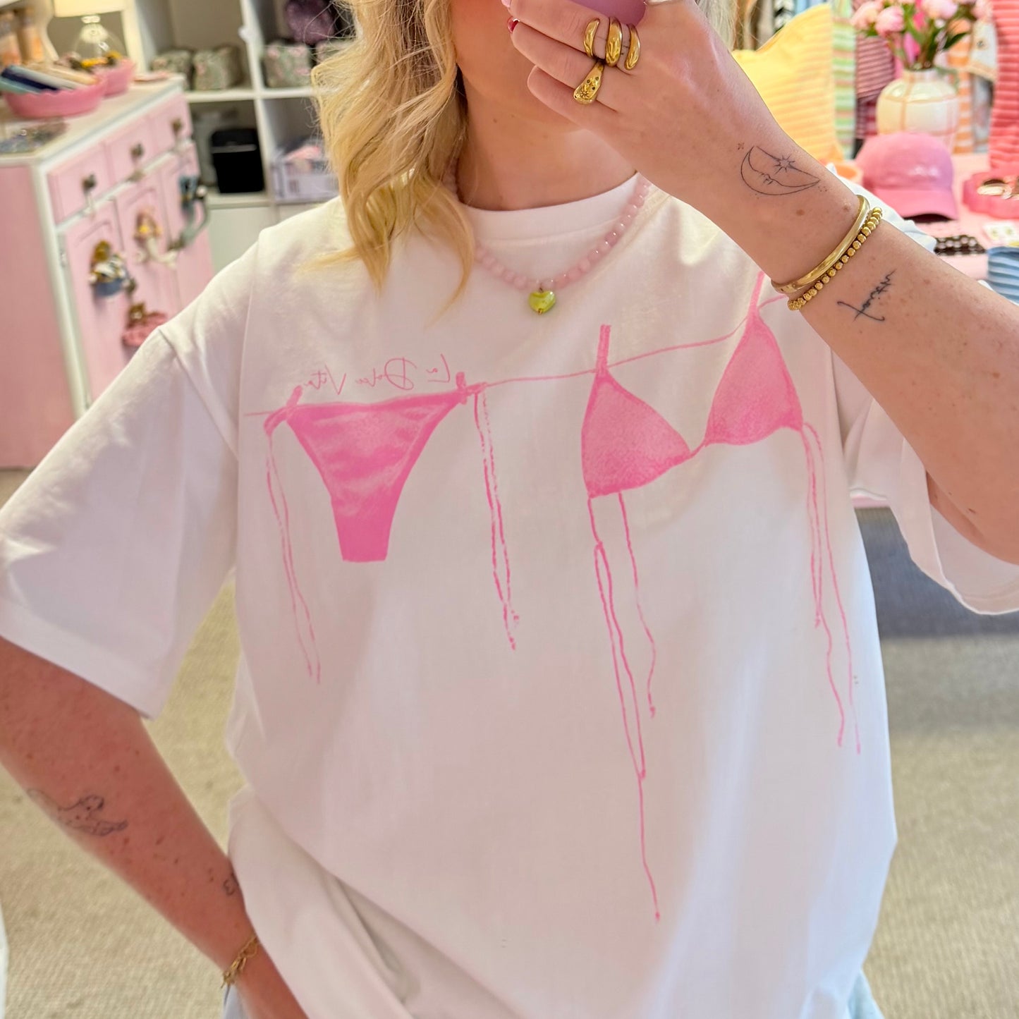 Pink Bikini Printed Oversize Cotton T-Shirt
