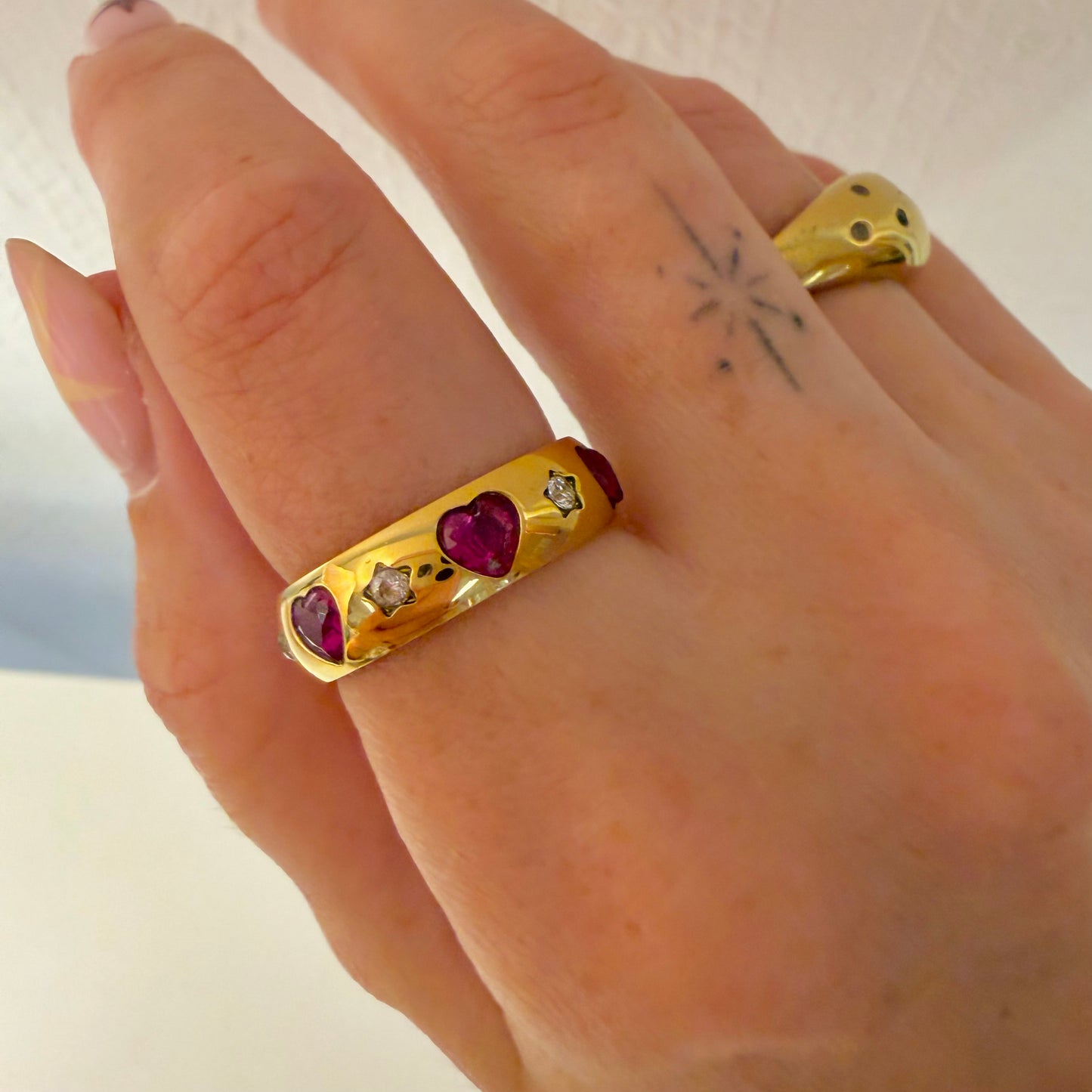 Burgundy Heart & Star Gemstone Ring