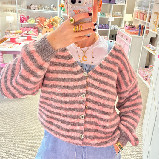 Super Soft Pink & Grey Stripe Cardigan