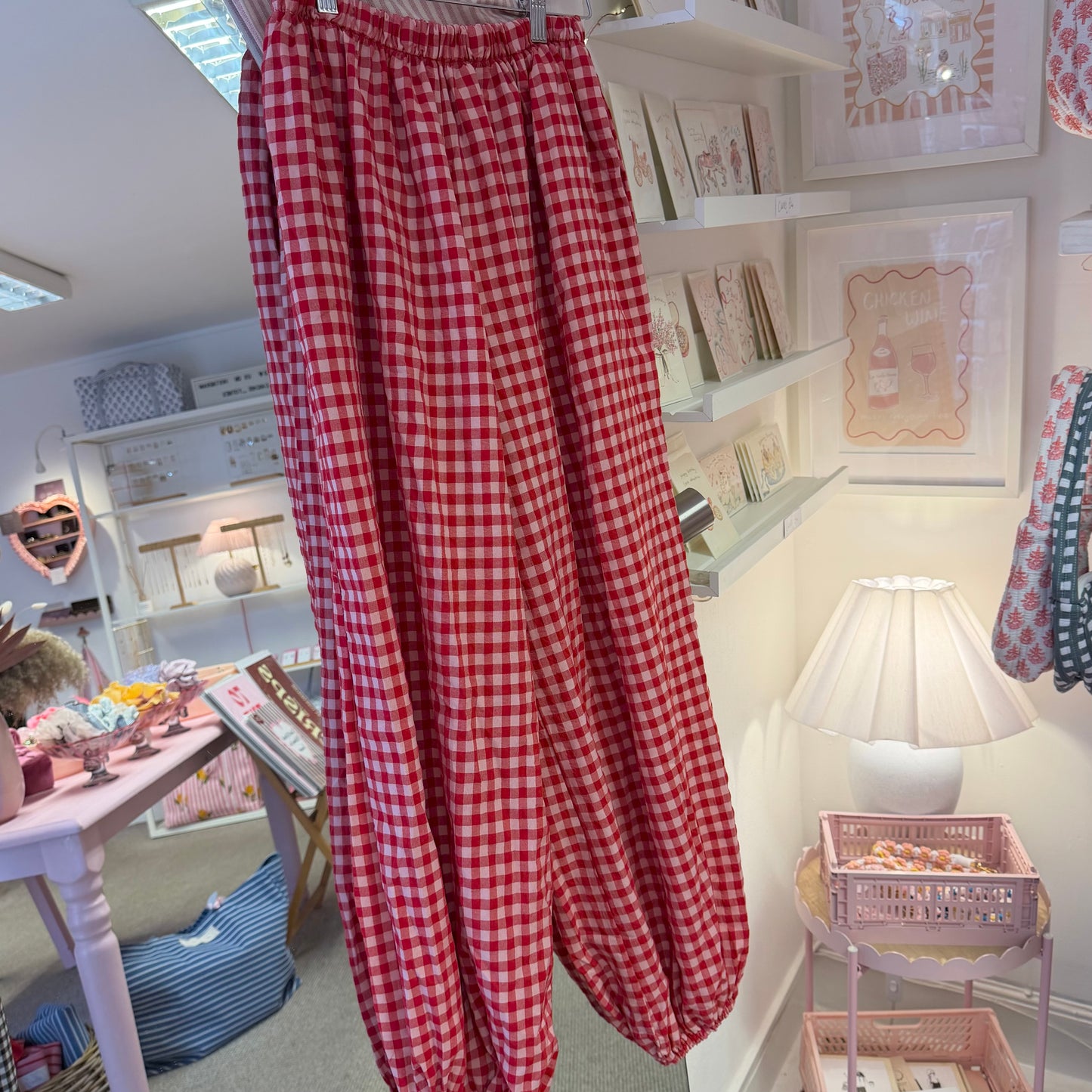 Gingham Cotton Baggy Cuffed Trousers (3 colourways)