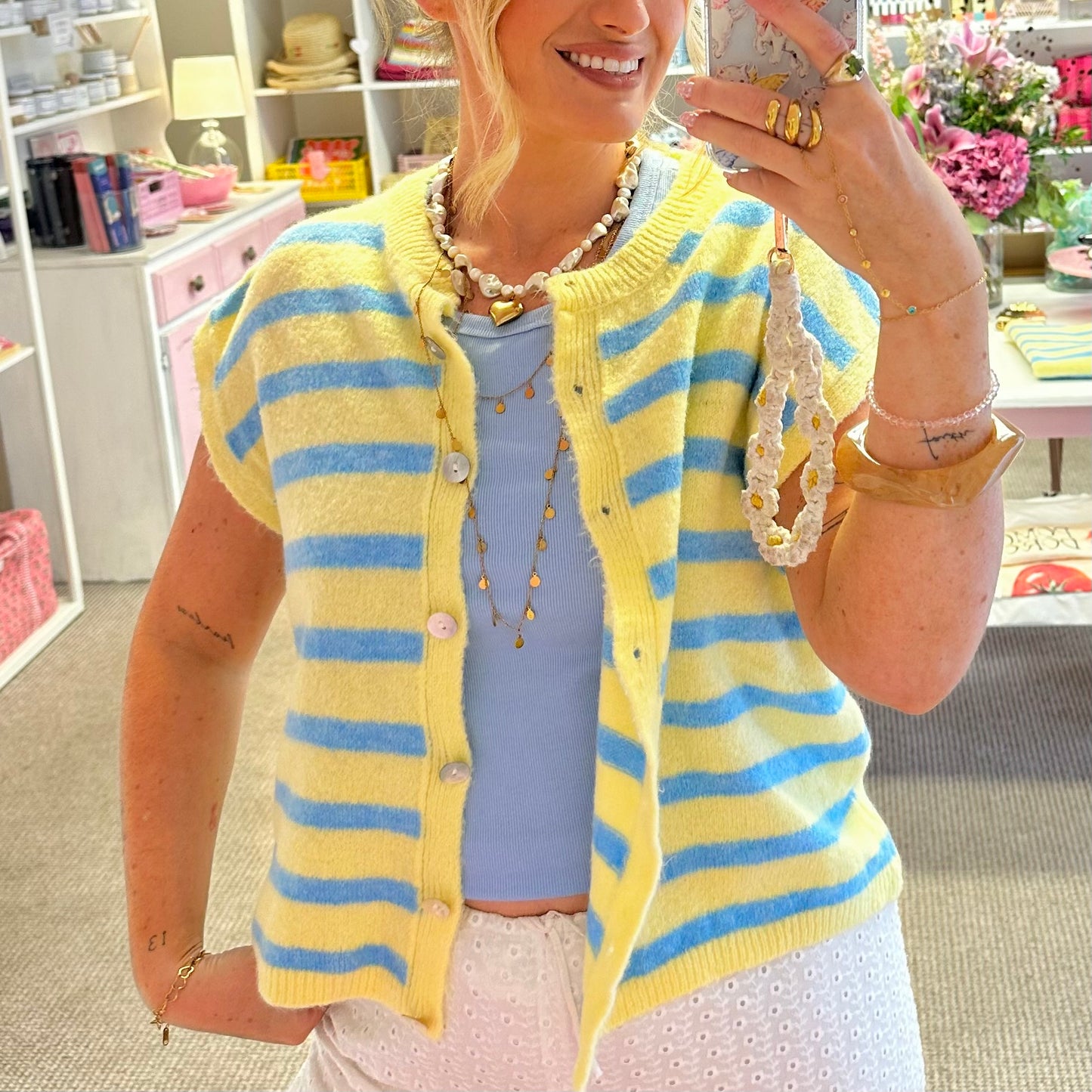 Stripe Sleeveless Button Up Vest (3 Colourways)