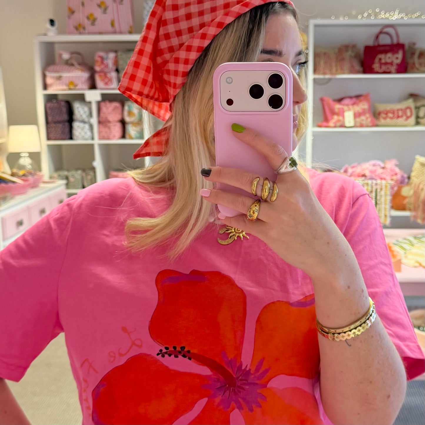 Pink & Red Hibiscus Flower Cotton Oversize Tee 🌸
