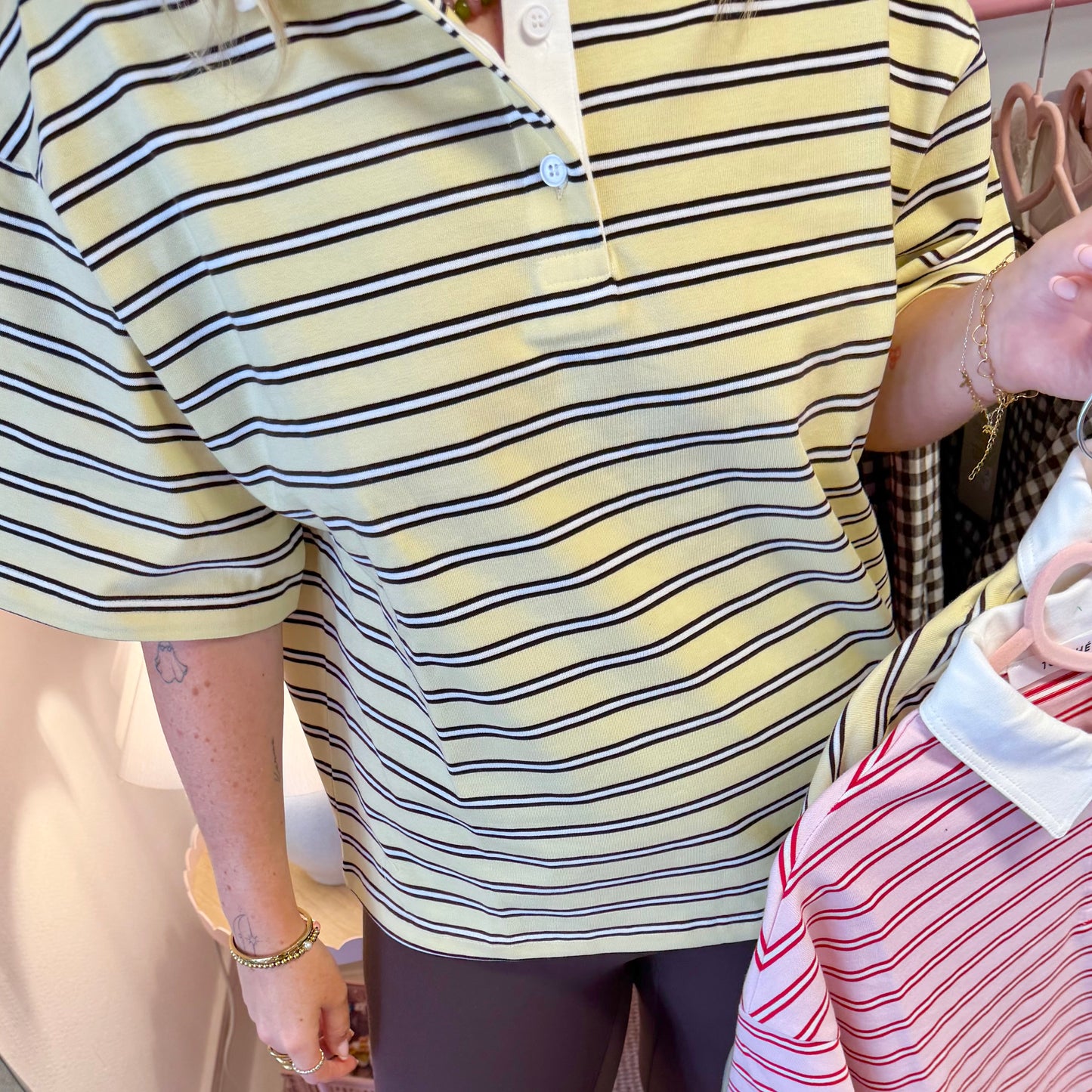 Oversized Stripe Polo Collar T-Shirt (2 colourways)