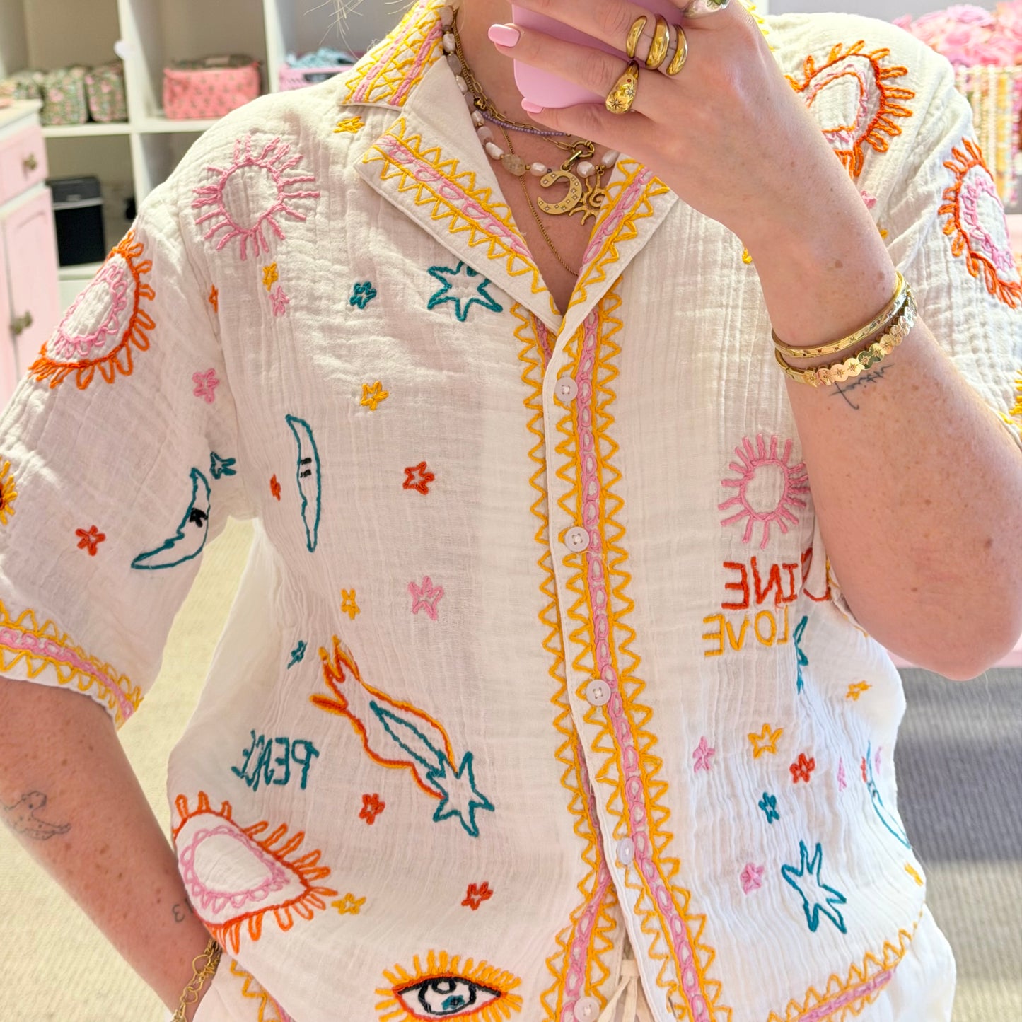 Embroidered Detail Summer Cotton Shirt