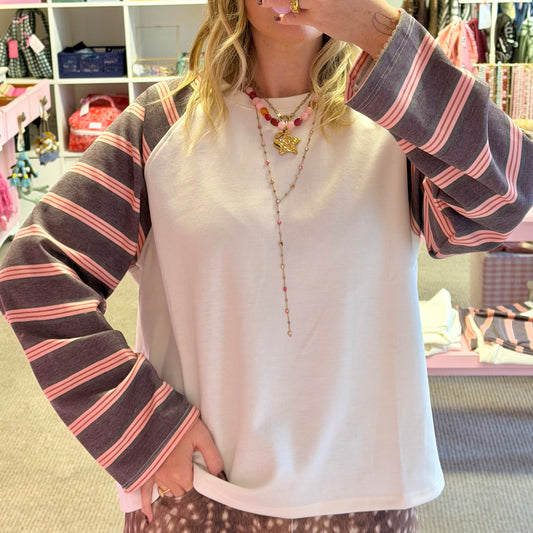 Long Stripe Sleeve Cotton Sweatshirt