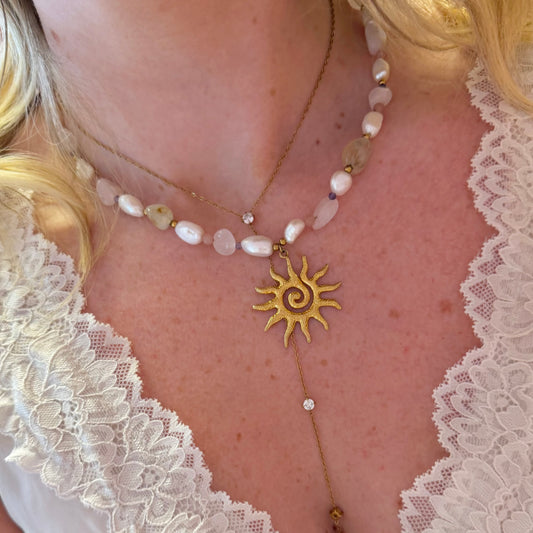 🌞 Sunny Pendant Mixed Beaded Necklace (Waterproof)