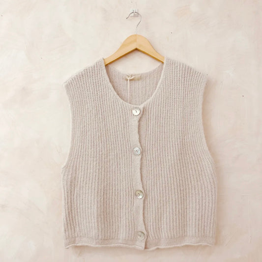 Beige Knitted Button Waistcoat/Vest