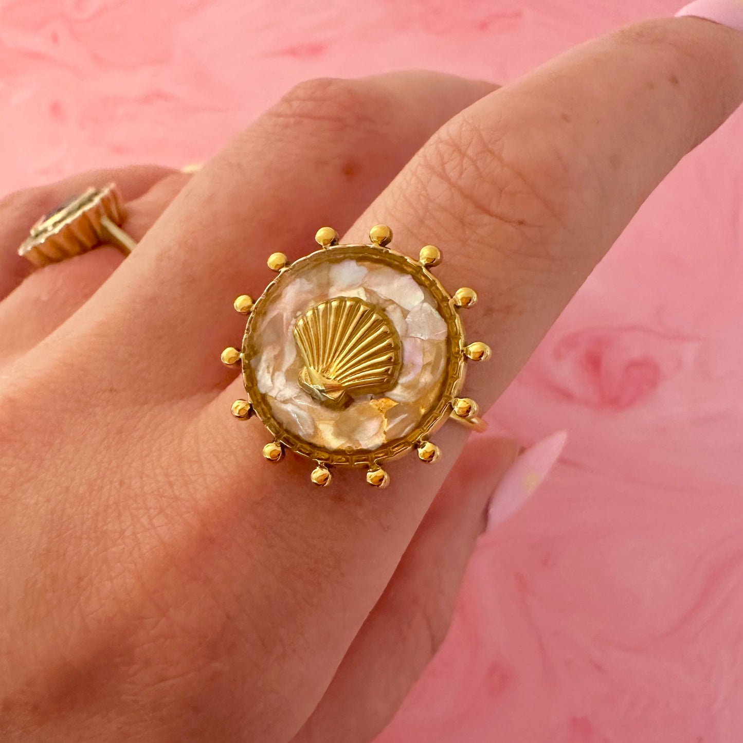 White Shell Statement Adjustable Ring