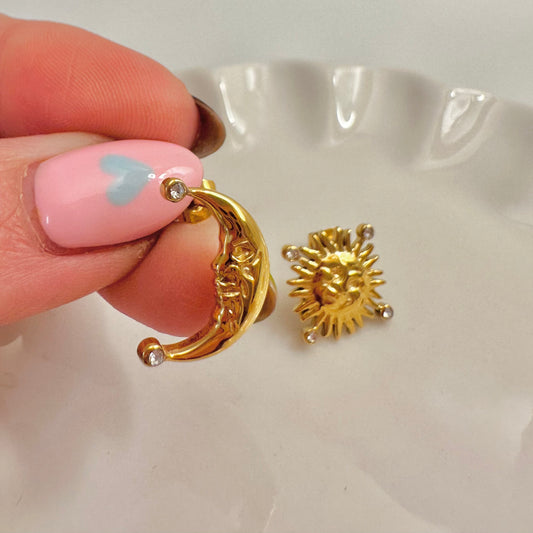 Sun & Moon Mini Gold Stud Earrings