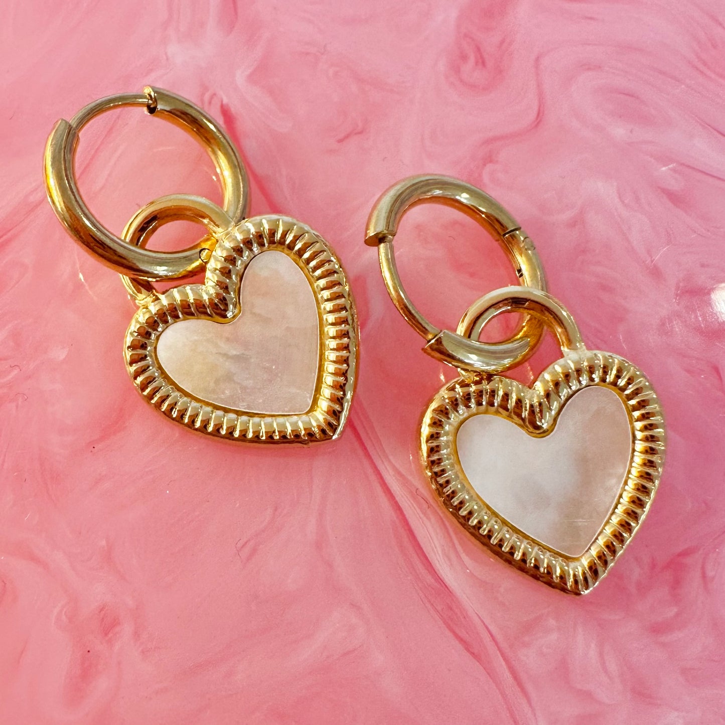 Shell Gold Heart Hoop Earrings