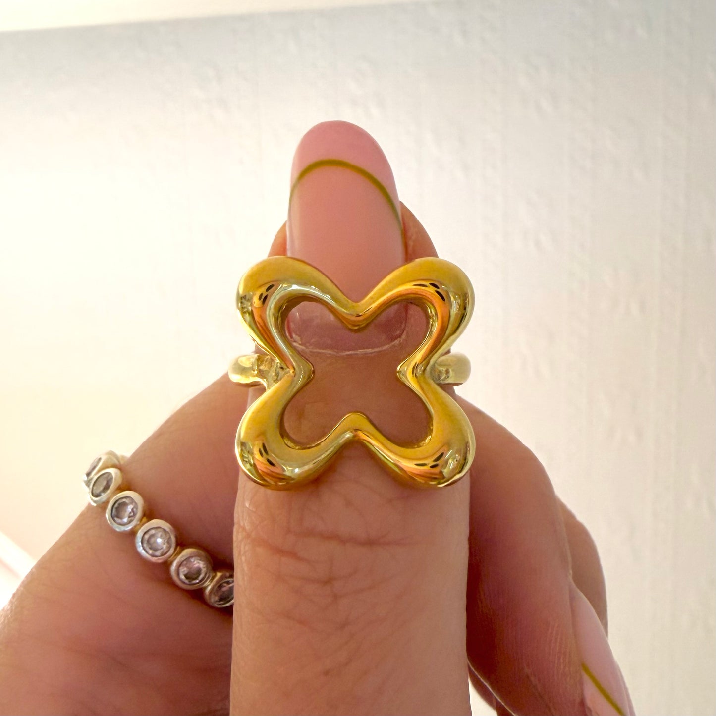 Open Clover Gold Steel Ring