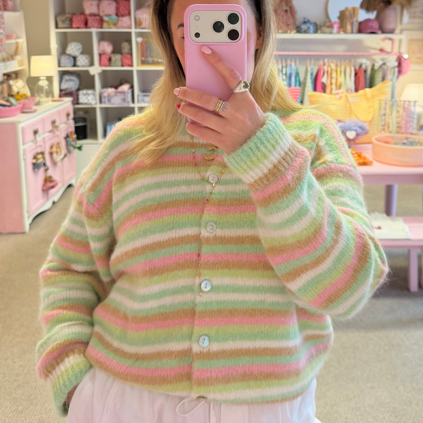 Pastel Green & Pink Stripe Super Soft Cardigan