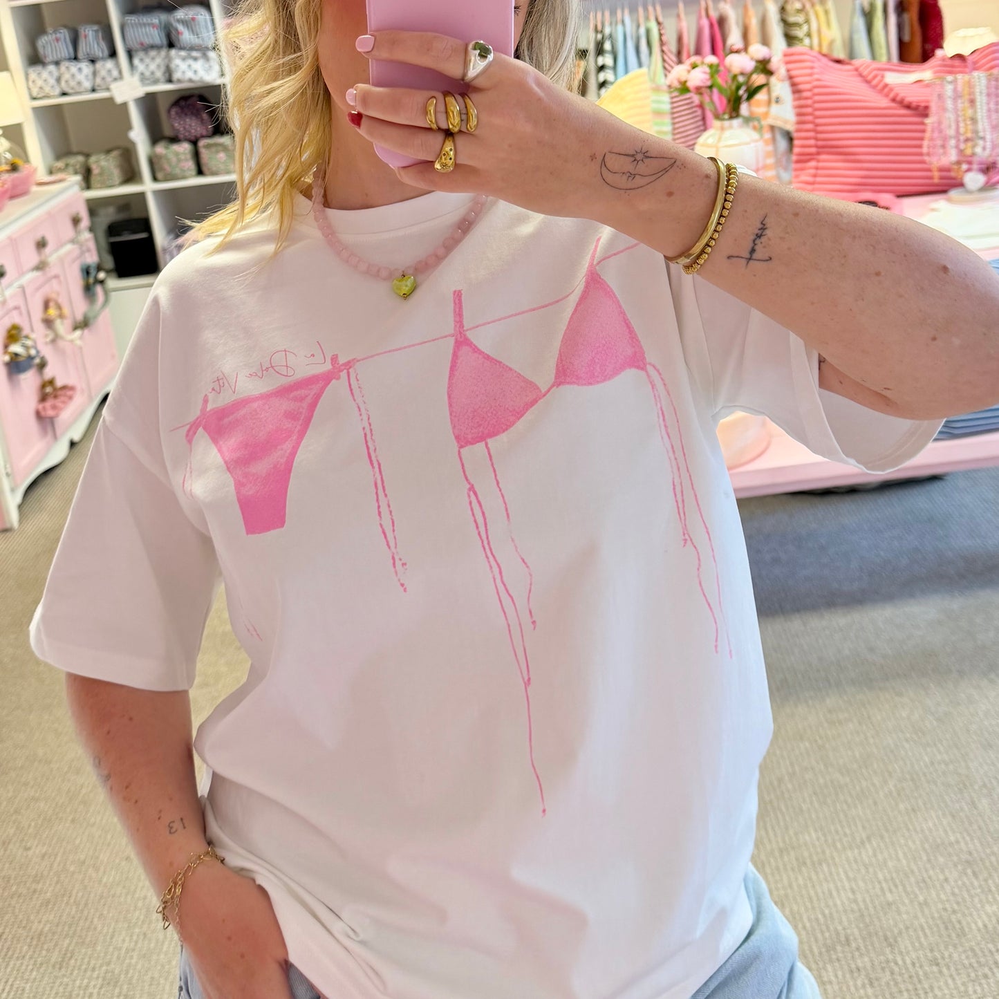 Pink Bikini Printed Oversize Cotton T-Shirt