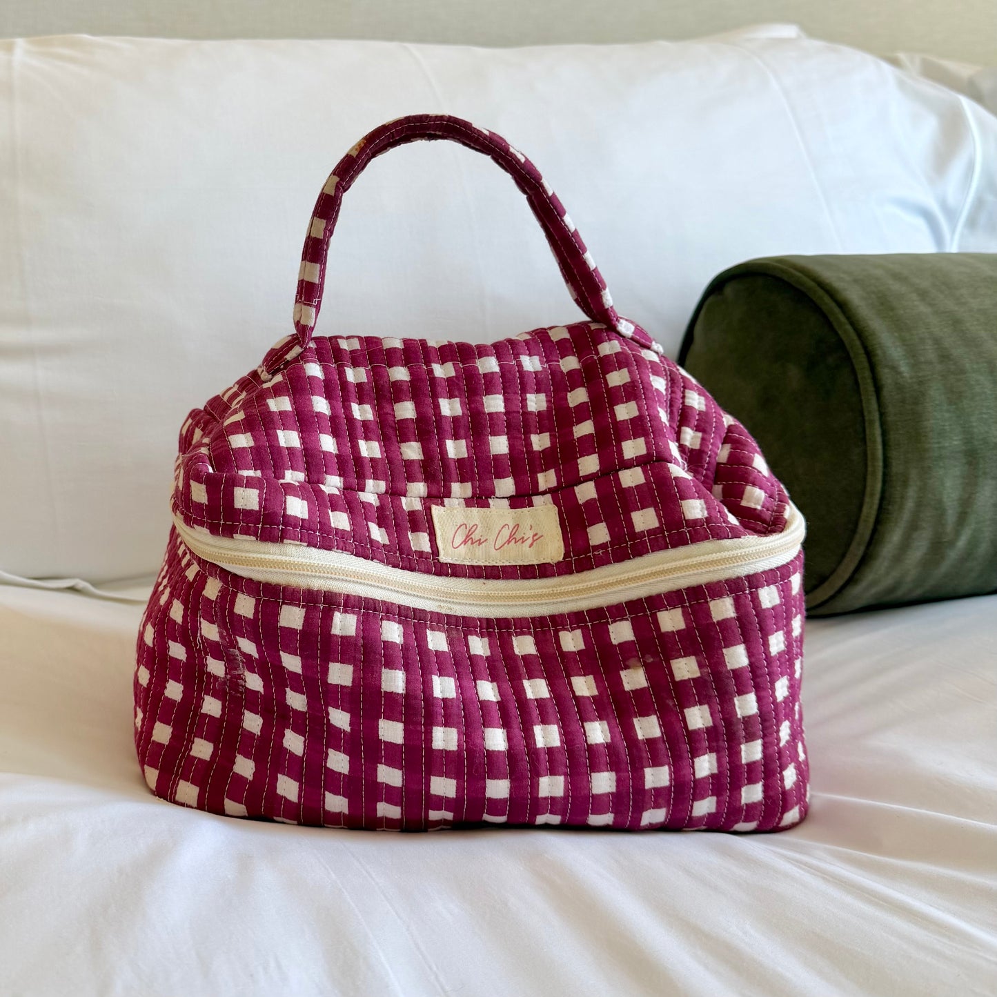 Burgundy Gingham Extra Large Wash Bag