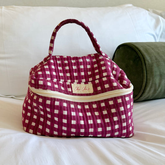 Burgundy Gingham Extra Large Wash Bag