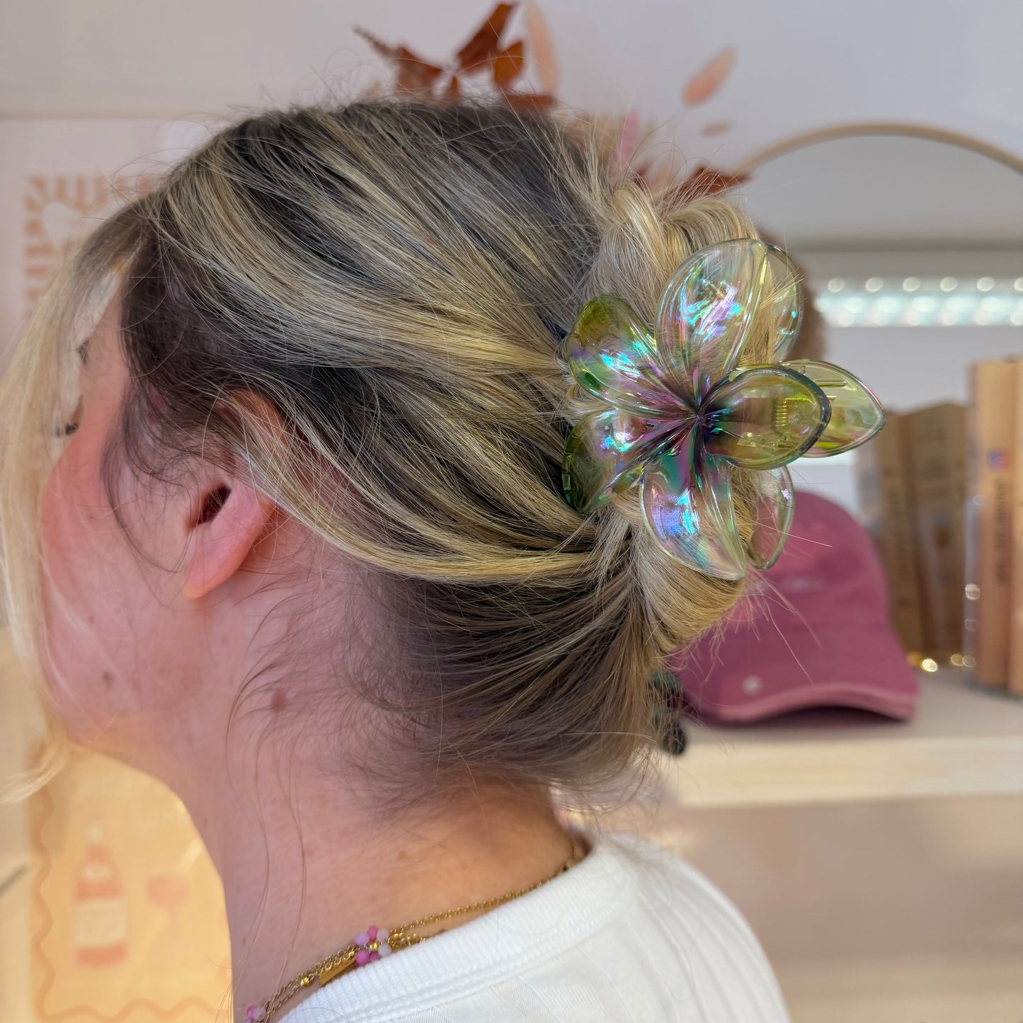 Iridescent Green Ombré Flower Claw Clip