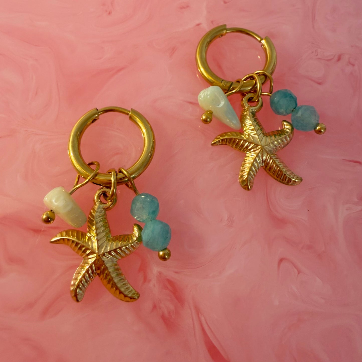 Starfish Turquoise Bead Charm Earrings