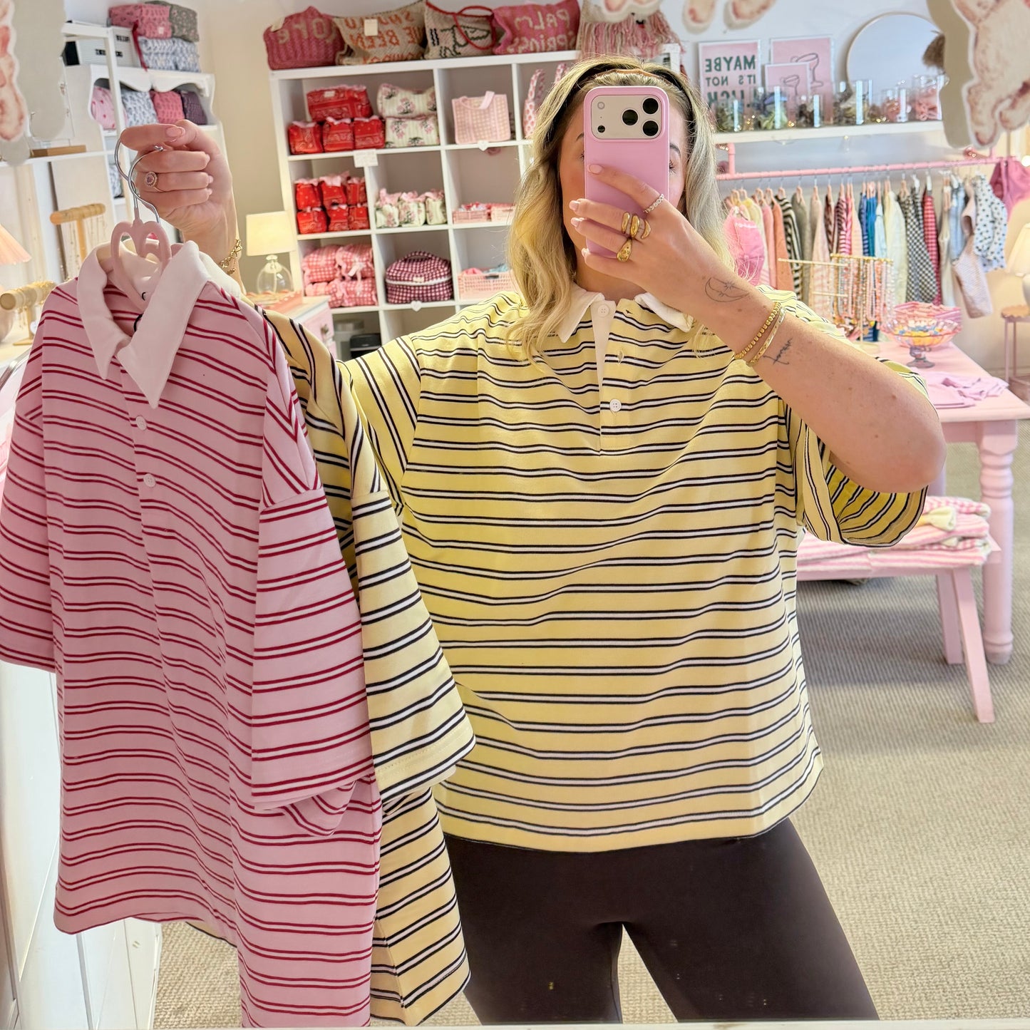 Oversized Stripe Polo Collar T-Shirt (2 colourways)