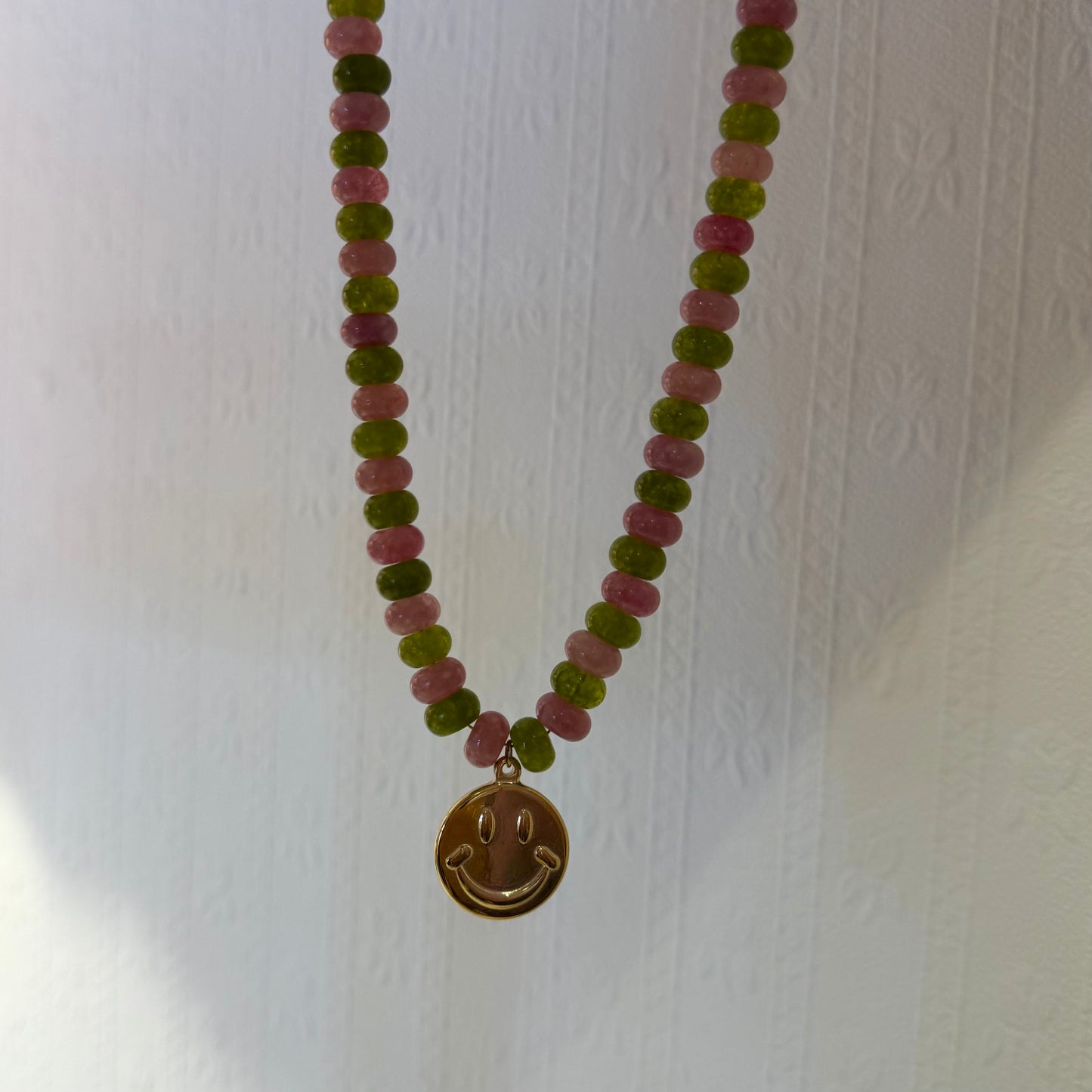 Green Smiley Face Beaded Necklace