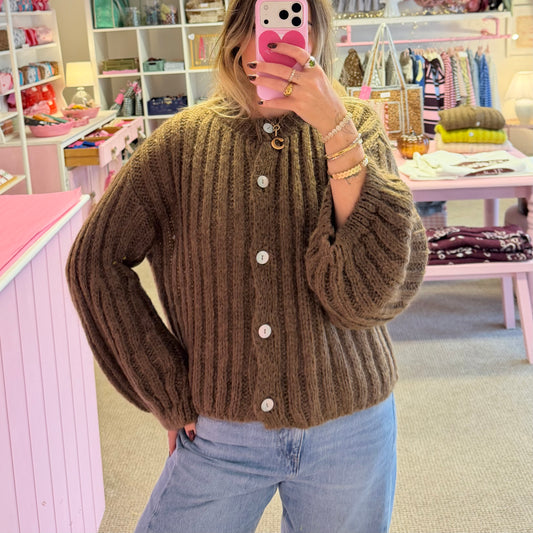 Dark Brown Balloon Sleeve Cardigan