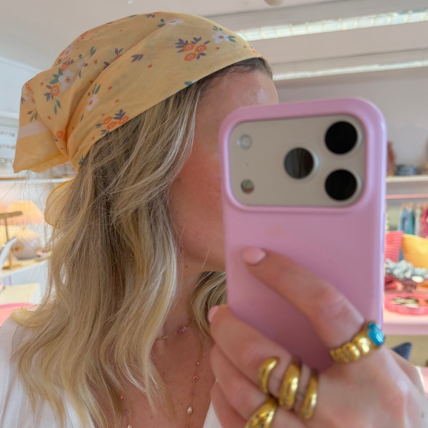 Yellow Floral Print Bandana/Neck Square Scarf