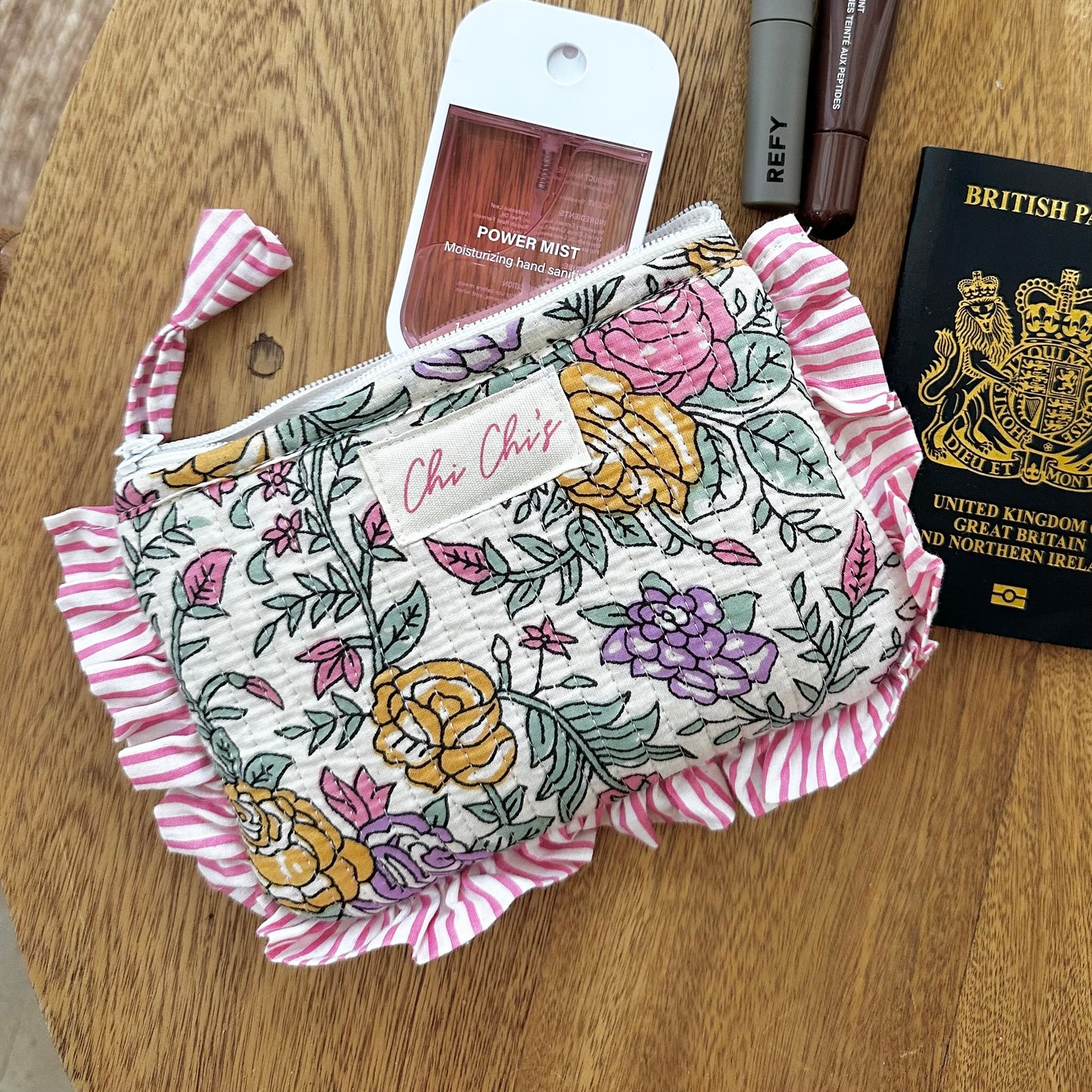 🌸 Floral Print With Frilly Trim Travel Pouch/Purse