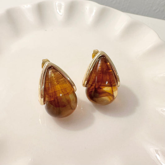 Tortoise Shell Chunky Drop Stud Earrings