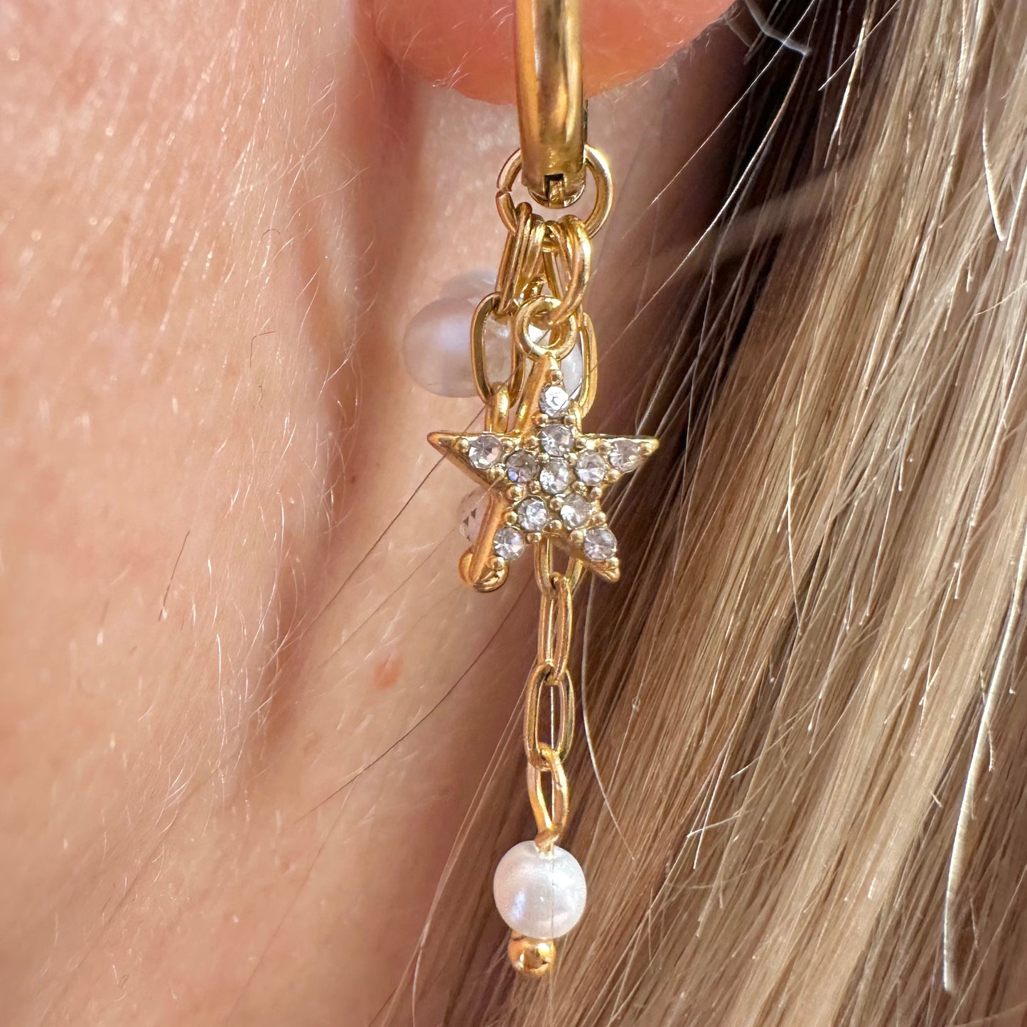 Dangle Charm Star & Flower Hoop Earrings