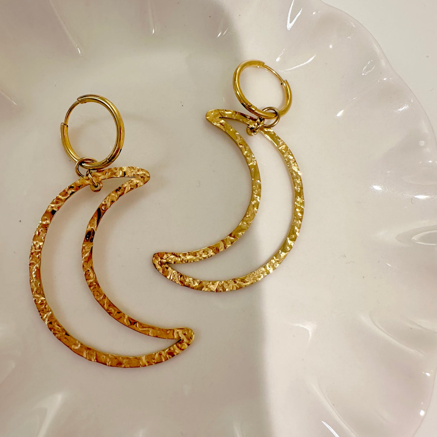 Hammered Moon Charm Earrings