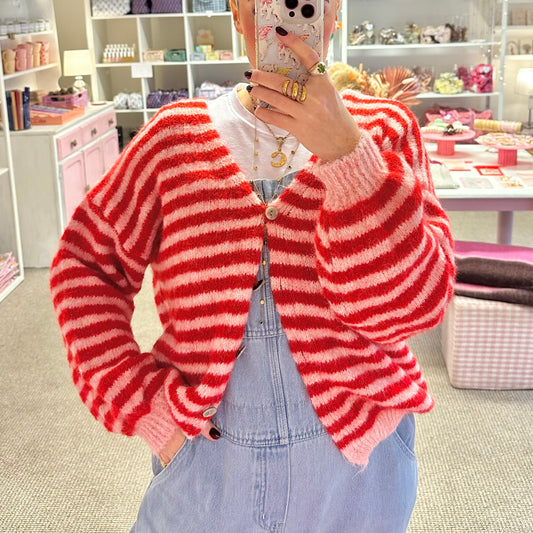 Super Soft Red & Pink Stripe Cardigan