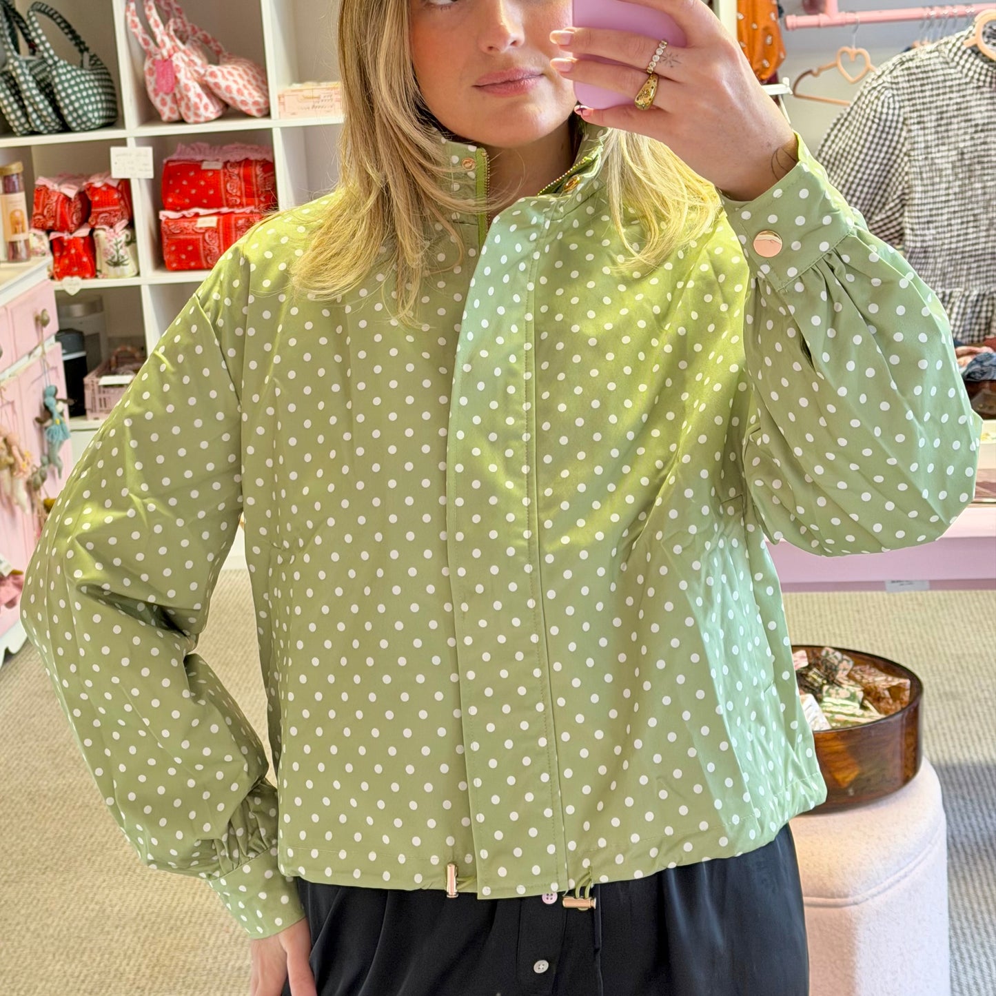 Green Polka Dot High Neck Jacket