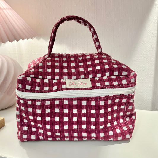 Burgandy Gingham Extra Large Washbag