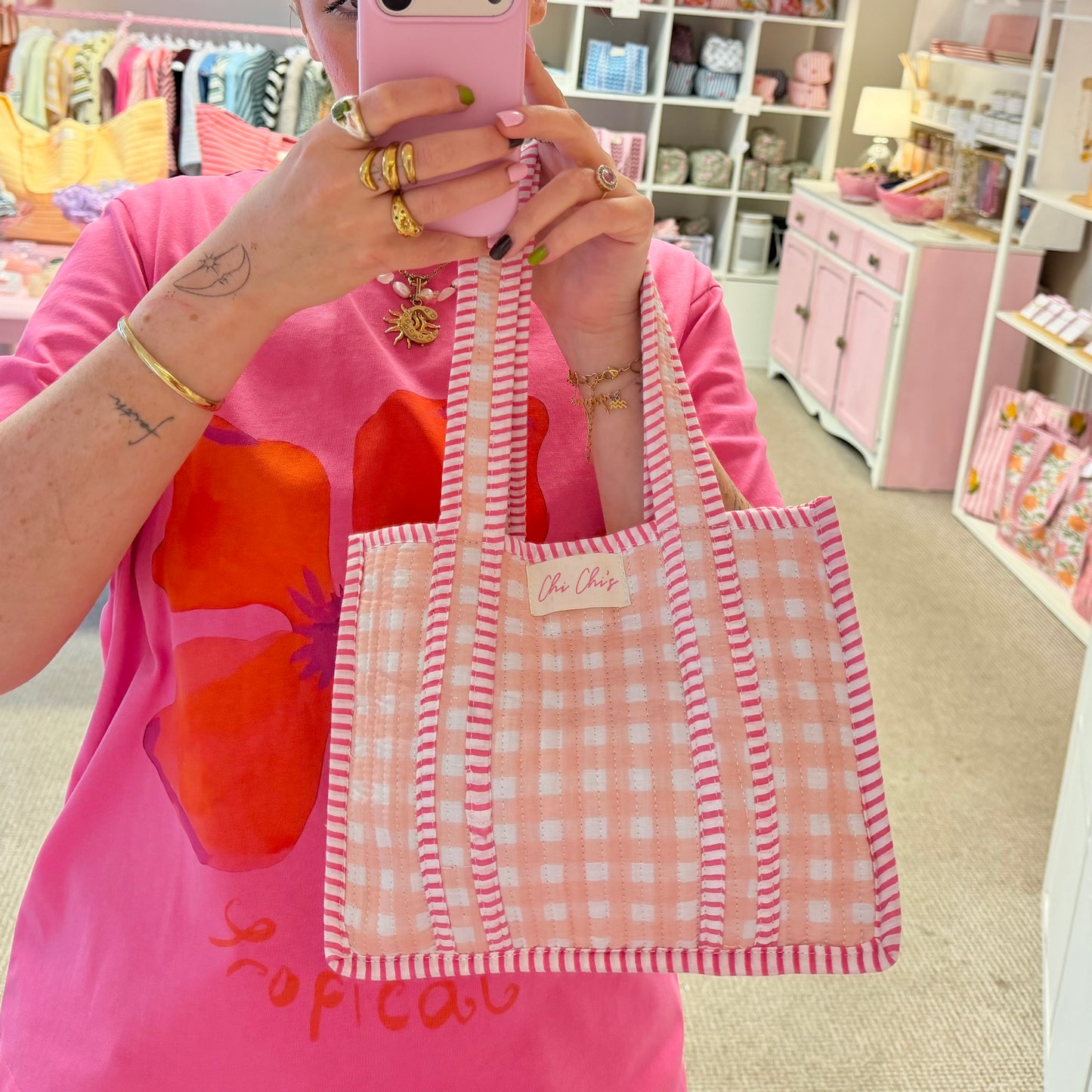 Pink Mini Gingham Tote Bag