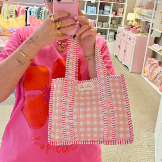 Pink Mini Gingham Tote Bag