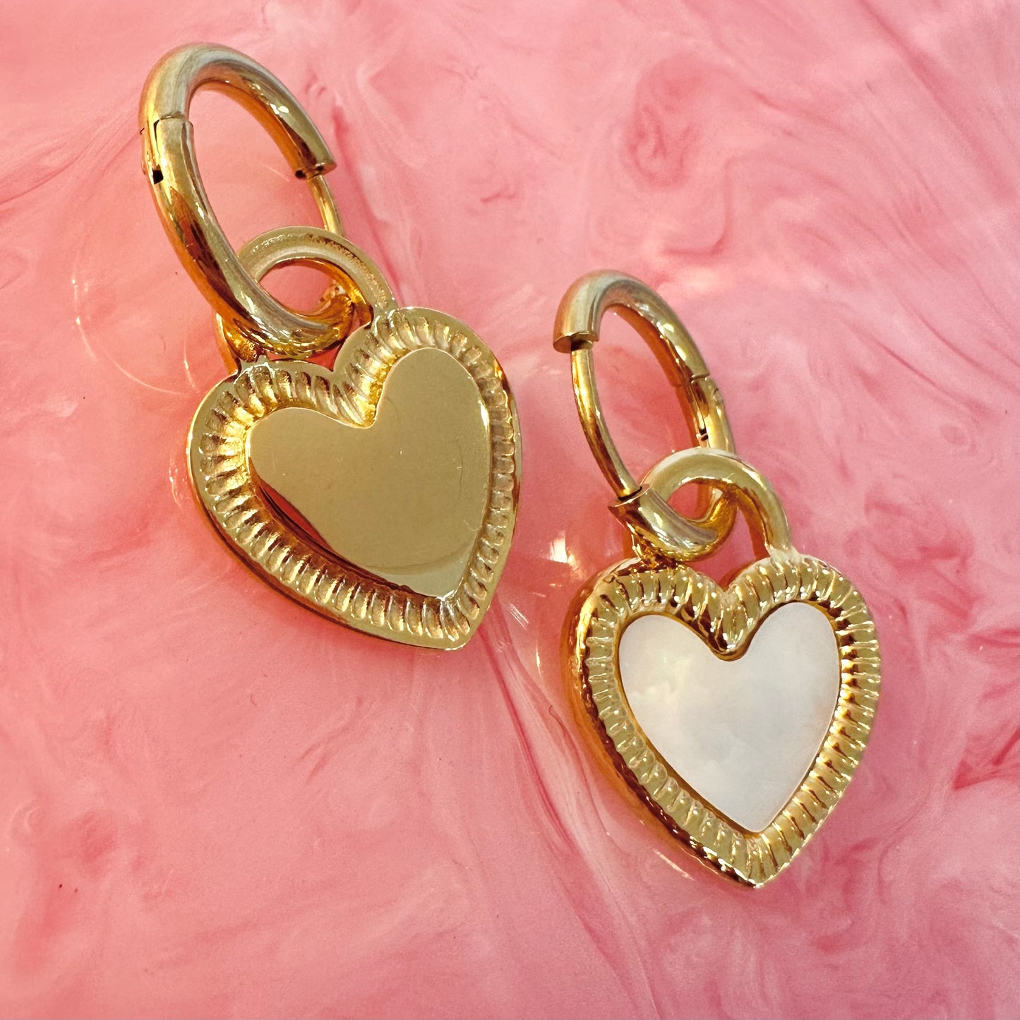 Shell Gold Heart Hoop Earrings