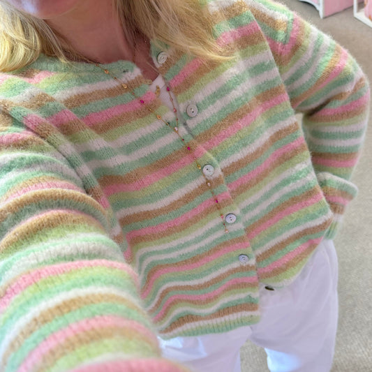 Pastel Green & Pink Stripe Super Soft Cardigan