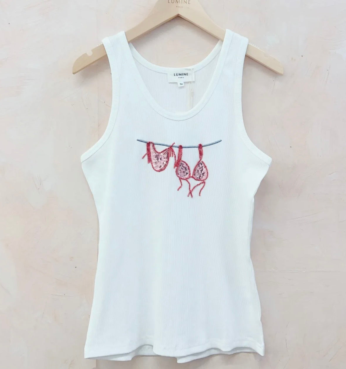 Hand Beaded & Sequined Bikini Ribbed Tank Top