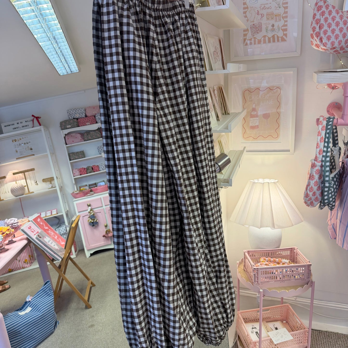 Gingham Cotton Baggy Cuffed Trousers (3 colourways)