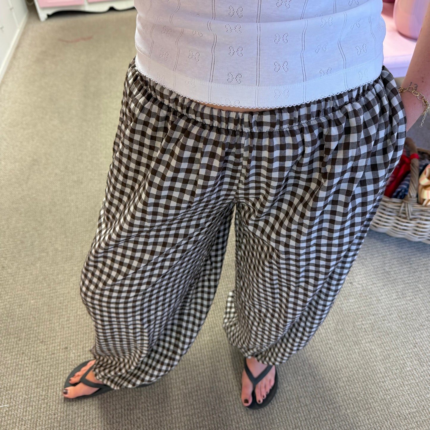 Gingham Cotton Baggy Cuffed Trousers (3 colourways)