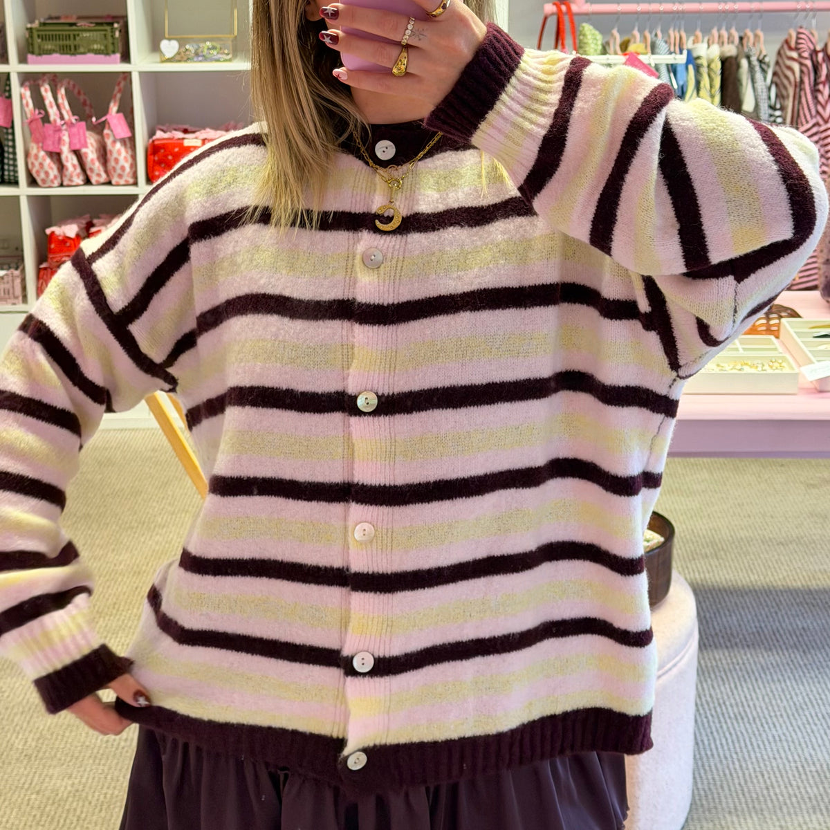 Oversize Burgundy Stripe Cardigan