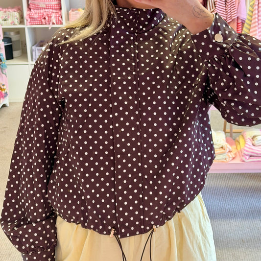 Brown Polka Dot High Neck Jacket