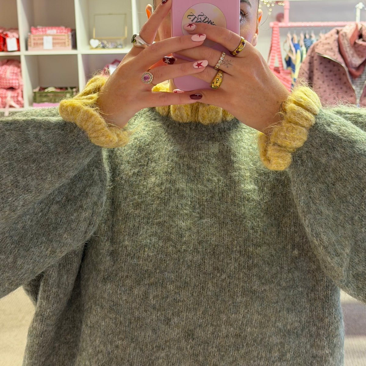 Olive Green Frilly Collar & Sleeve Jumper