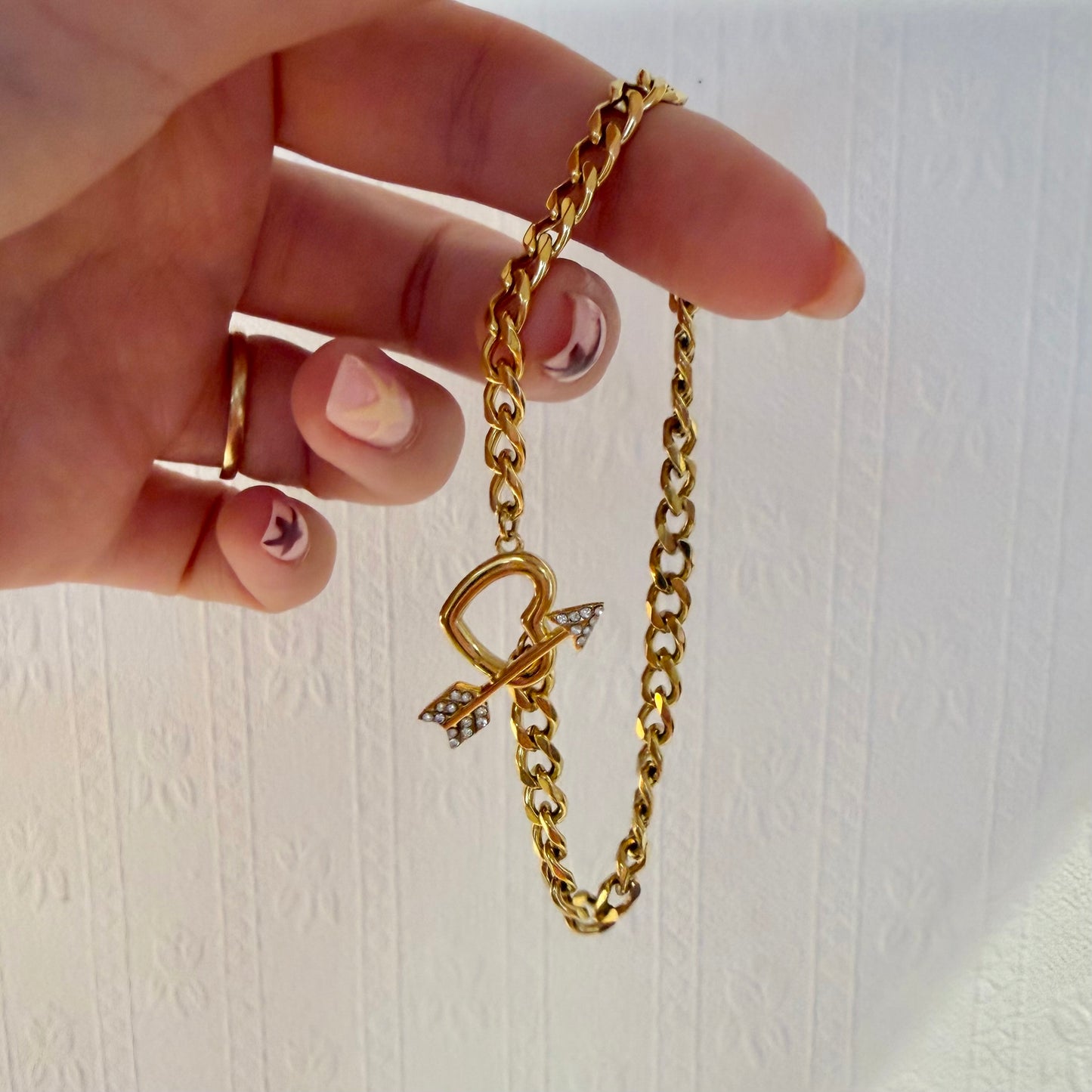 Chunky Chain Sweet Heart Arrow Gold Bracelet