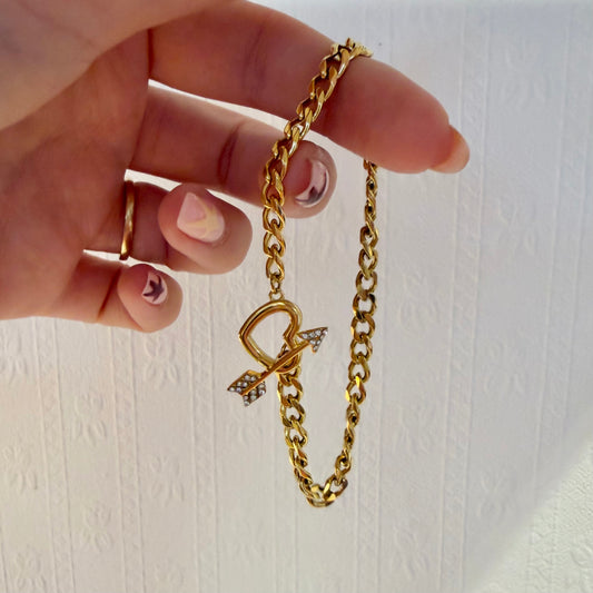 Chunky Chain Sweet Heart Arrow Gold Bracelet