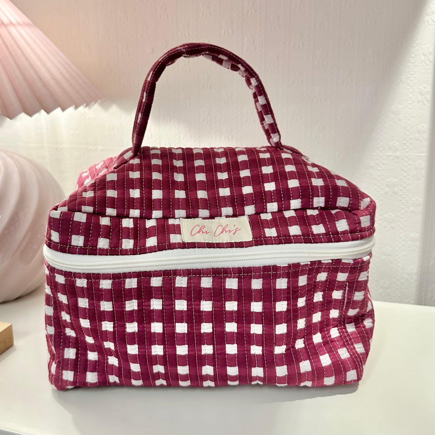 Burgundy Gingham Extra Large Wash Bag