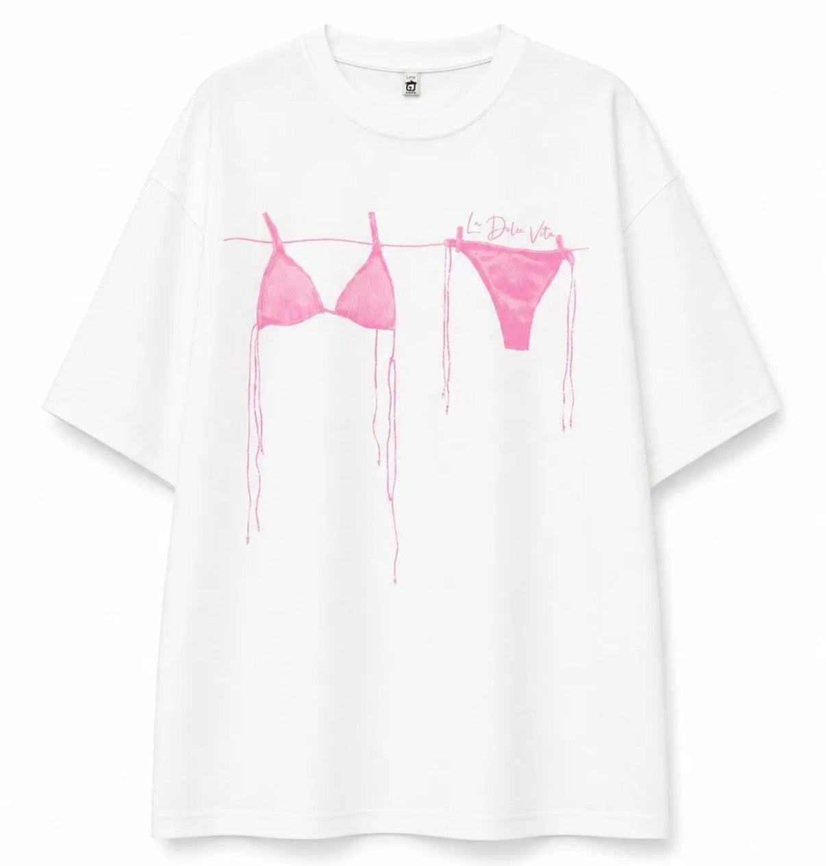 Pink Bikini Printed Oversize Cotton T-Shirt